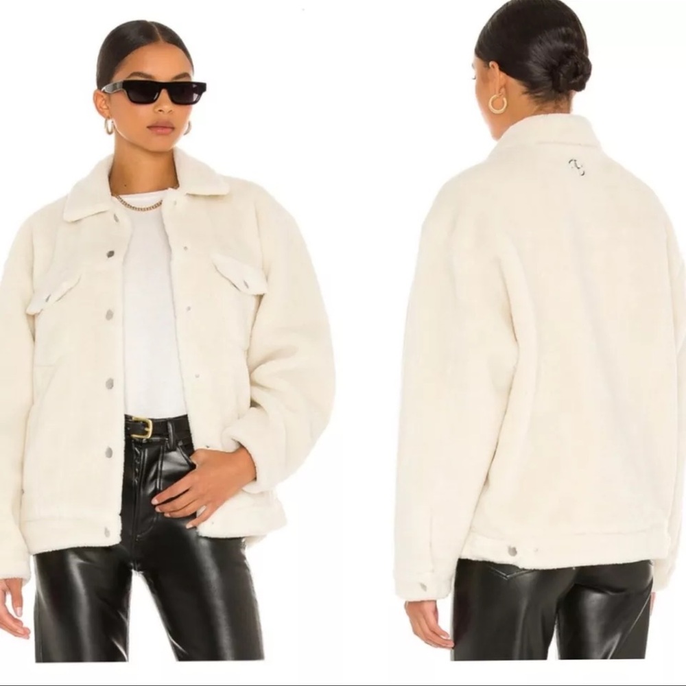 Anine Bing Rory Faux Shearling Jacket in Cream, size Medium